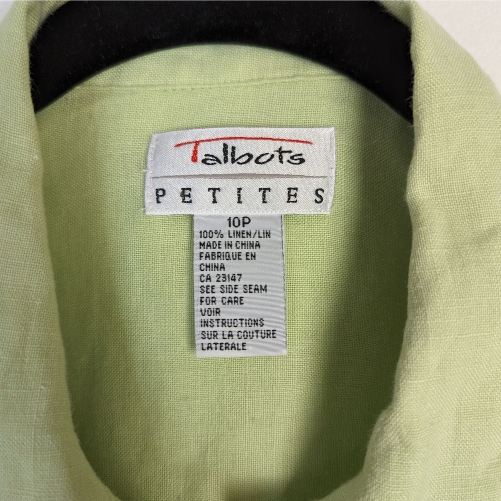 Vintage Talbots Light Green Linen Long Sleeve Button Down Shirt Size 10P - Picture 5 of 6